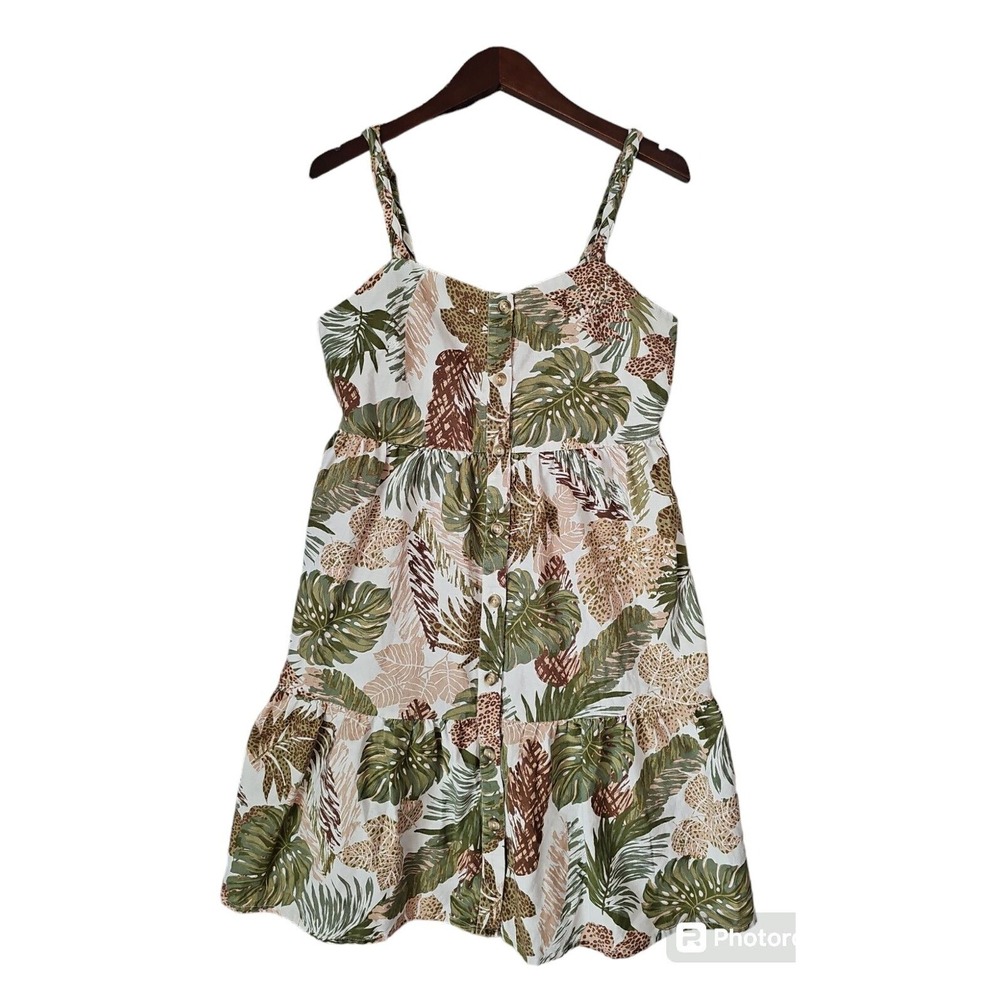 BEACH LUNCH LOUNGE Women S Tropical Print Jadin Cotton Linen Button Front Dress